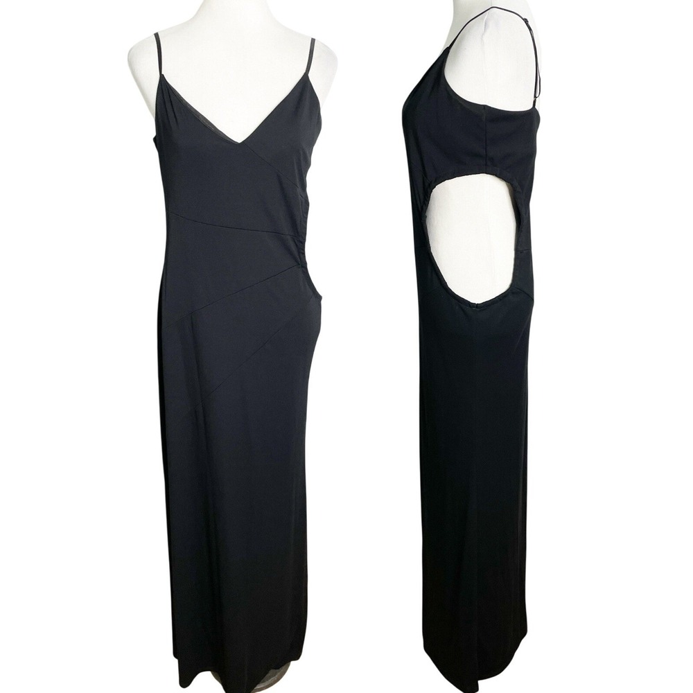 Vintage 90s BCBG Paris Cut out side Black Gown Dress Minimalist Size Large - Picture 2 of 6